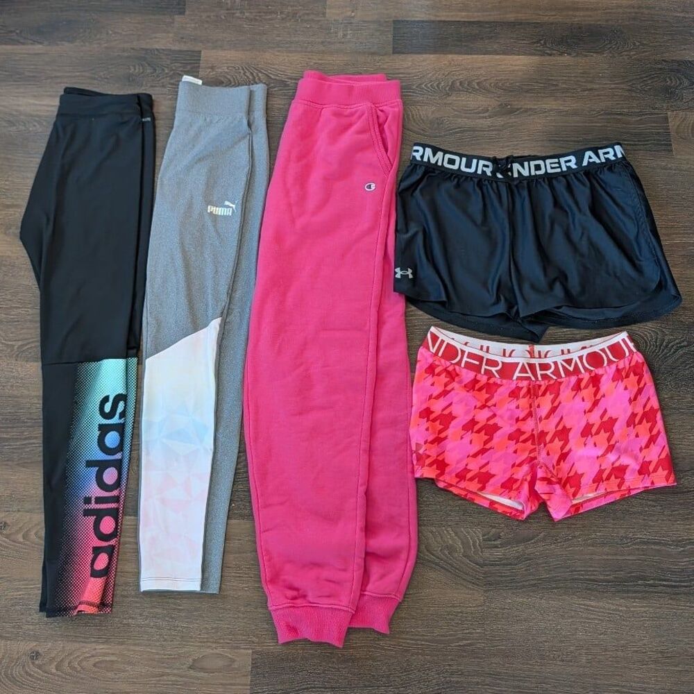 Girls Youth XL Athletic Bottoms Lot Leggings Sweatpants Shorts UA Adidas Puma